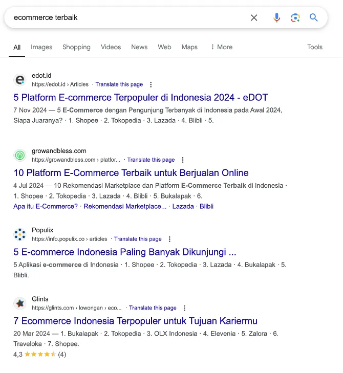 Organic Search Results SERP dan Implementasinya pada Strategi SEO E-Commerce